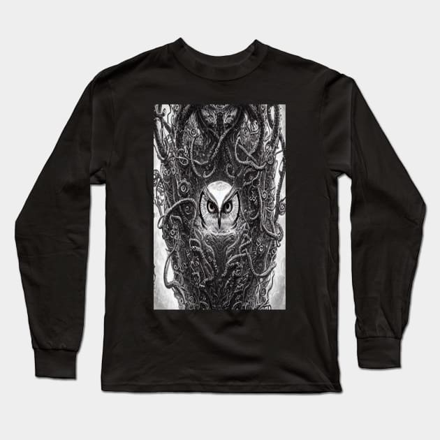 Owl Eyes Bird Design Long Sleeve T-Shirt by Mitchell Akim